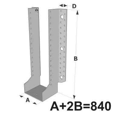 Grands sabots à ailes extérieures, gamme GLE ECONOMIQUE (développé 840mm, épaisseur 2.5mm, profondeur 90mm) - Réf. GLE840/2.5X-AL