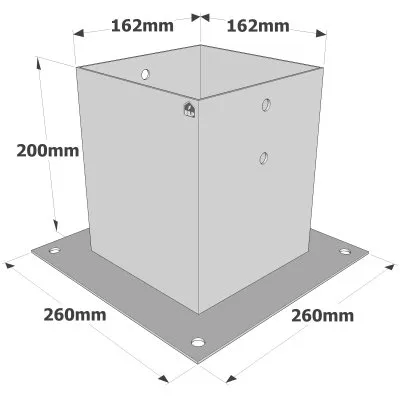 Pied de poteau carré à boulonner - Finition GALVANISEE - Réf. PPJBT160