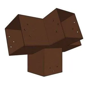 Emplacement du connecteur SUNDIY 120 mm, à 4 directions, forme T1, avec une pente de 20°, coloris Corten RAL 8011, sur une pergola