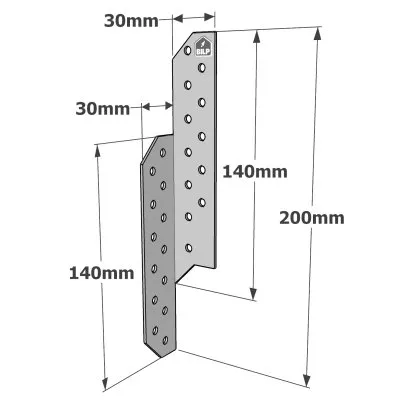 Patte de solivage GAUCHE - 30x200x1.5mm - Réf. PSG200/30/1.5
